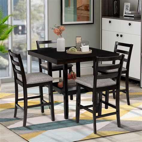 Euroco 5 Piece Counter Height Dining Set Wooden Dining Set With Padded