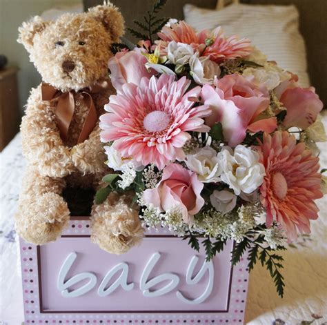 Baby Shower Arrangement Flower Arrangement Teddy Bear Its A Girl