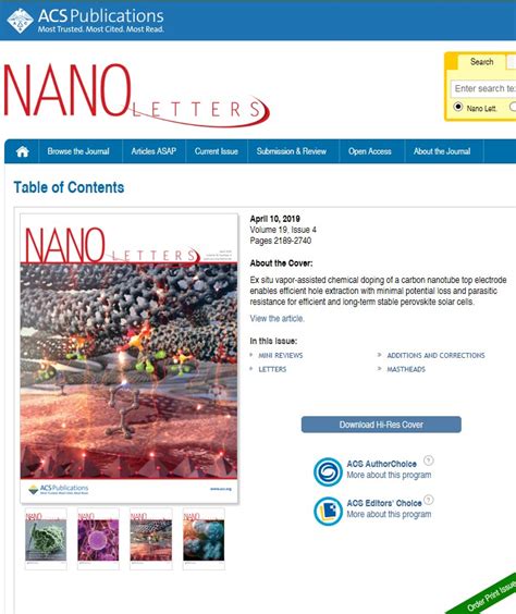 A recent paper from rajasekhar anumolu and leonard f. ACS_Nano Letters : Publishing News