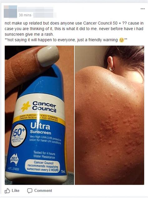 Woman Left With Rash After Using Cancer Council Sunscreen Daily Mail