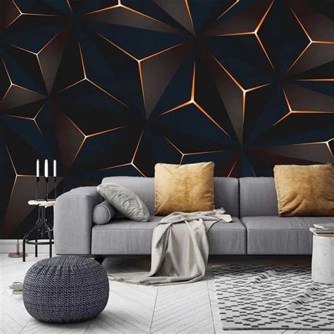Custom 3d Photo Wallpaper Mural Modern Golden Lines Abstract Geometric