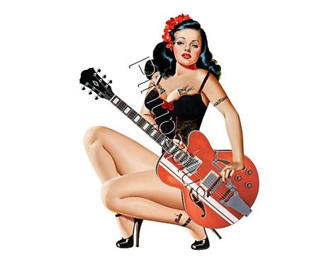 Sexy Rockabillytattoed Pinup Girl Guitar Decal On White Reverb