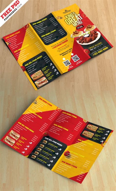 Restaurant Tri Fold Brochure Menu Psd