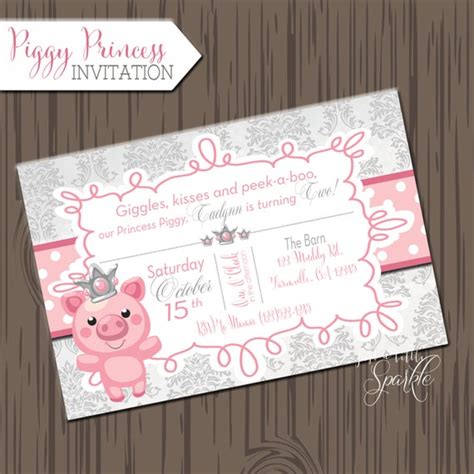 Pig Invitation Princess Piggy Invite Piggy Birthday Pig Etsy