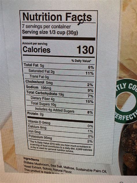 Snak Yard Shiitake Mushroom Updated Nutrition label- no longer 1 net ...