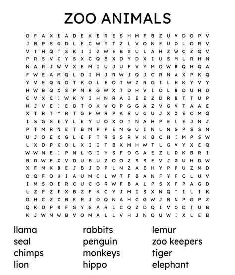 Zoo Animals Word Search Free Printable Blog De Lingua