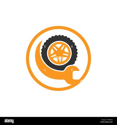 Tire repair shop vector logo design. Wrench and tire icon design Stock