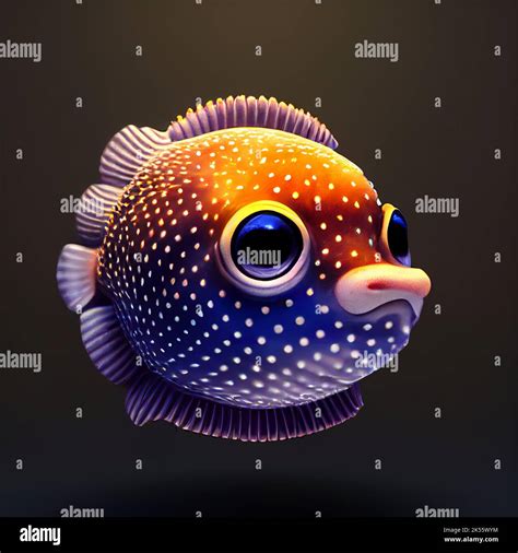 An Illustration Of A Colorful Fugu Fish Over A Grey Background Stock