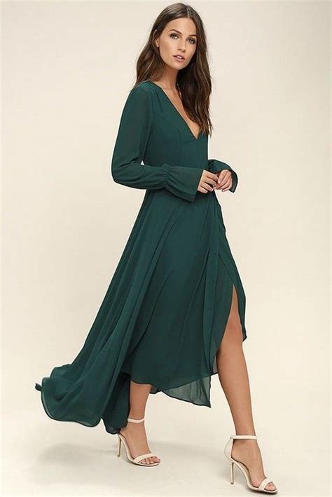 Beautiful Wedding Guest Dresses For Fall Maxi Dress Green Long Sleeve Dress Formal Maxi Dress