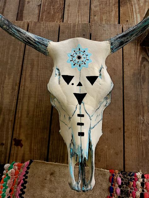 Hand Painted Cow Skull Etsy