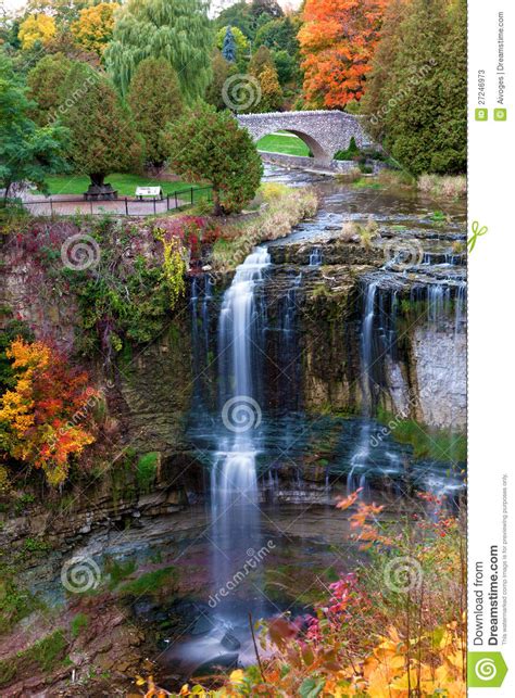 Beautiful Waterfall In Autumn Colors Stock Photos Image