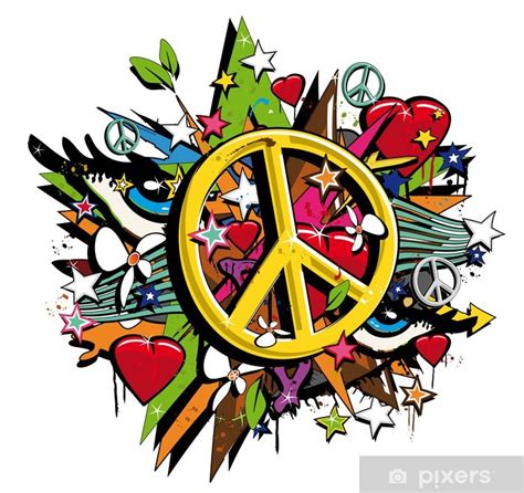 Sticker Graffiti Peace And Love Symbol Pop Art Illustration Pixersuk