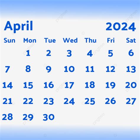 2024 Calendario Abril Azul Vector Png Calendario 2024 Calendario