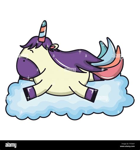 Cute Adorable Unicorn Floating In Cloud Fairy Character Vector