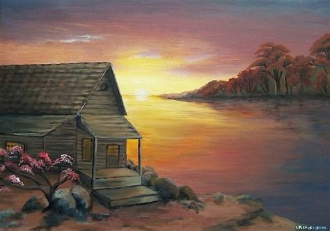 Sunset Cabin By Ivana Posavec Cabin Painting Painting Sunset