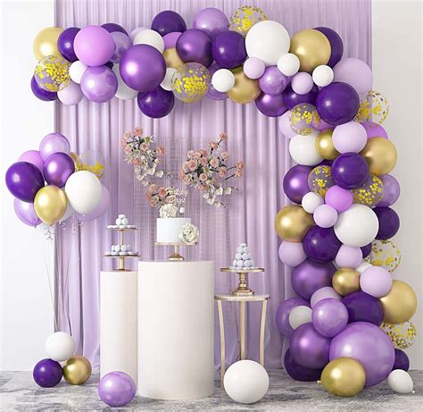 Metallic Balloons Purple Balloons Gold Confetti Balloons White