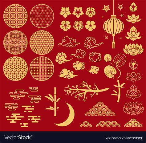 Chinese New Year Elements Festive Asian Ornaments Vector Image