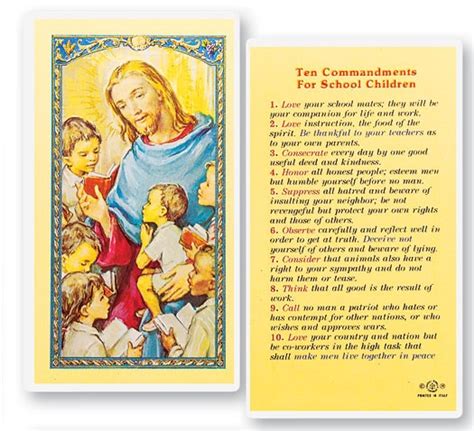 Ten Commandments School Kids Laminated Prayer Cards 25 Pack