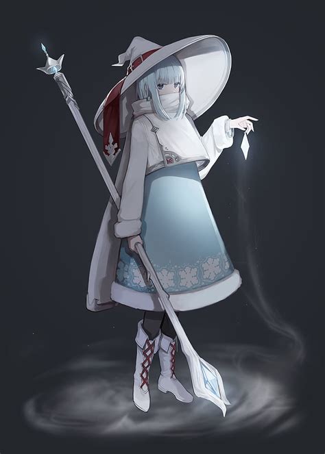 Anime Witch Girl Blonde Staff Bird Magic Hat Artwork Anime Hd