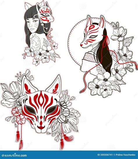 Kitsune Mask Illustration Japanese Traditional Mask Kitsune Kabuki Bunny Fox Logo Icon
