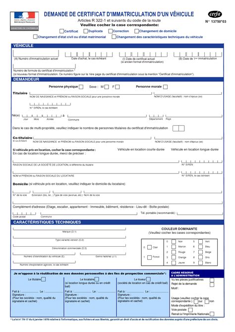Application Form Formulaire De Demande D Immatriculation Carte Grise