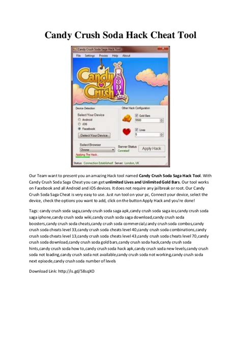 The cheat is included in the leethax.net firefox extension. Candy crush soda hack cheat tool