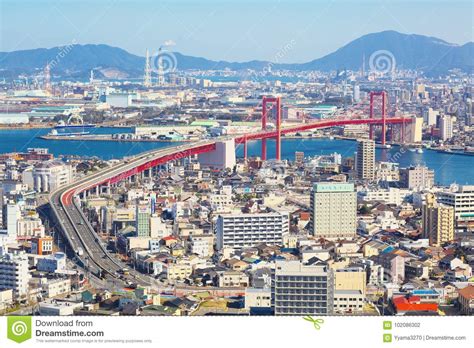 View Of Kitakyushu City With Wakato Bridge In Kitakyushu 