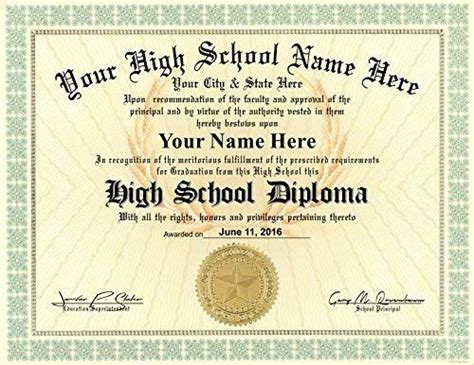 High School Diploma Custom Printed With Your Info