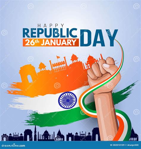 Happy Republic Day India26th January Blue Color Background Stock