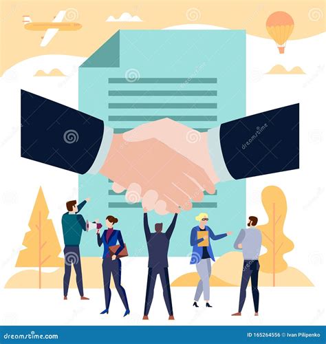 Business Team Celebrating Signing A Contract Vector Illustration Stock