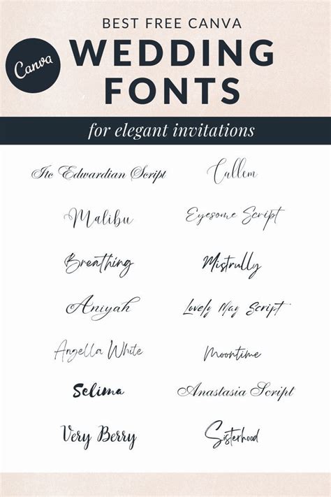 List Of Fonts From Canva With Written Examples In The Font Name Free