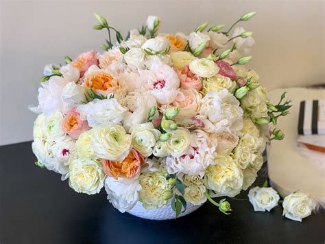 Chick Flower Design With Peonies Garden Roses And Mixed Flowers In
