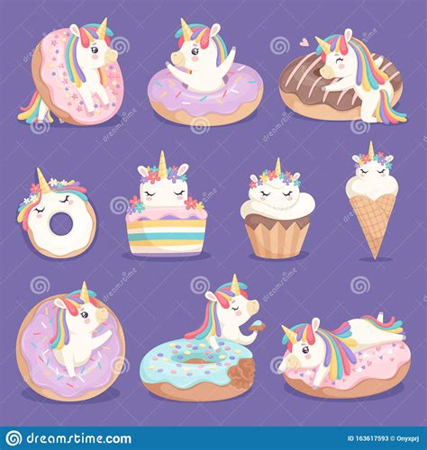 Unicorn Donuts Cute Face And Characters Of Magic Rose Little Pony