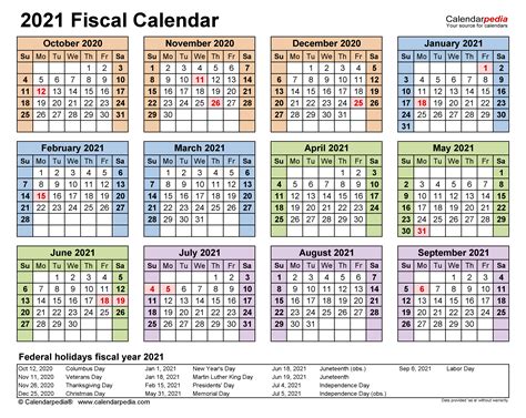 Fiscal Calendars 2021 Free Printable Pdf Templates