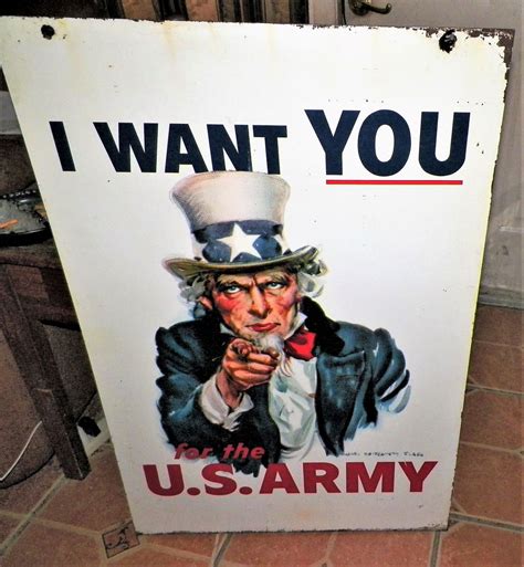Rare Us Army Double Sided Uncle Sam I Want You Metal Recruitment Center Sign Age