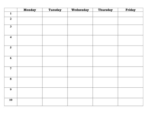 Blank Calendar Template 5 Day