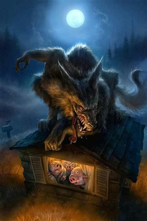 Big Bad Wolf And 3 Little Pigs Mythical Creatures Art Magical