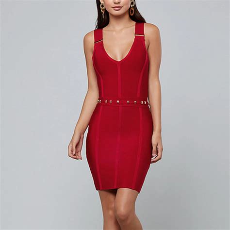 newest celebrity party bodycon bandage dress women red spaghetti strap v neck runway mini sexy