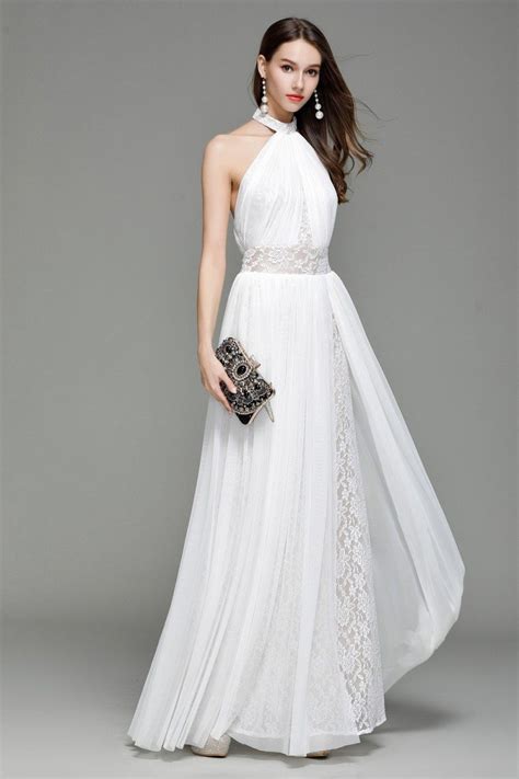 White Lace Long Halter Backless Evening Dress 117 Ck7152