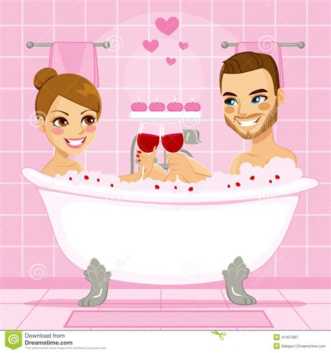 Love Couple Pink Bubble Bath Stock Vector Illustration