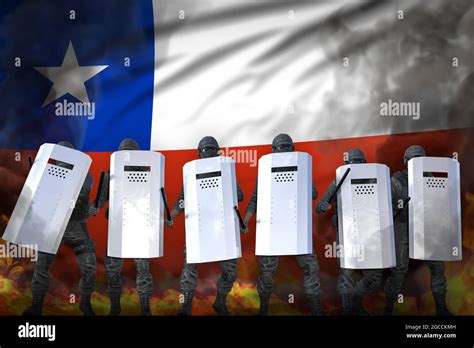 Chile Protest Fighting Concept Police Officers Protecting Law Against