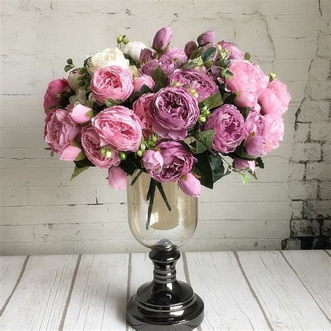 cheap bulk beautiful rose peony artificial silk flowers small bouquet fake flower anniversary