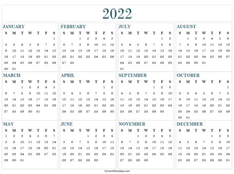 Large Print 2022 Calendar Template January To December Calendar 2022
