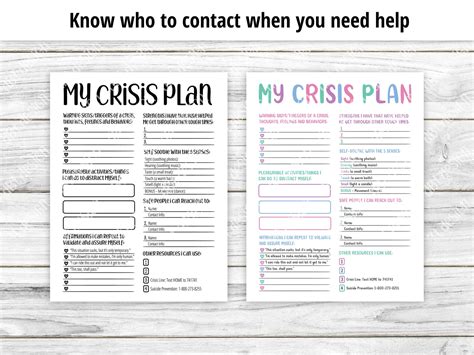 Crisis Plan Worksheet Mental Health Printable DBT Sheet Etsy DBT Worksheets