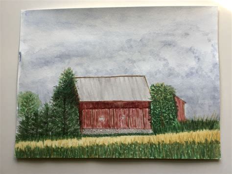 Watercolor Barn Scene Original By Jennie Watercolor Barn Original