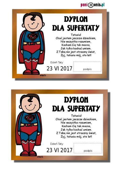 To oczywiście oznacza, że rokrocznie wypada w tym samym. dyplom dla taty | Kids art projects, Diy for kids ...