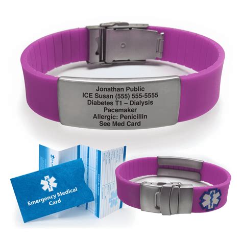 Custom Engraved Silicone Sport Medical Alert Id Bracelet Purple