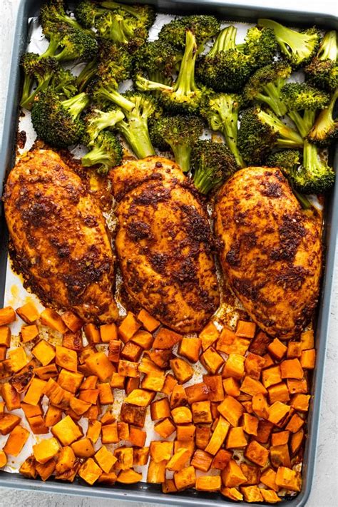 Clean eats meal prep, 1 container. Sheet Pan Roasted Chicken, Sweet Potatoes, & Broccoli ...