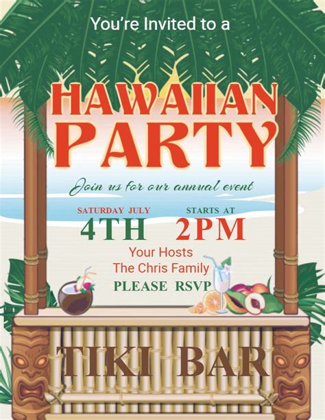 Hawaiian Party Invitation Flyer Poster Template Hawaiian Party