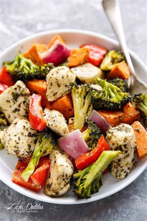 Preheating the pan allows the chicken skin to crisp up and adding the broccoli halfway through means everything will be cooked just right. Garlic Herb Chicken & Sweet Potato Sheet Pan Meal Prep ...